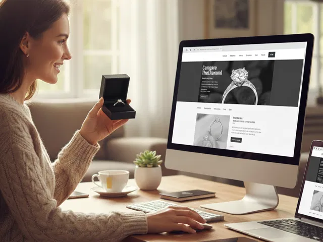 Woman online shopping for a diamond ring